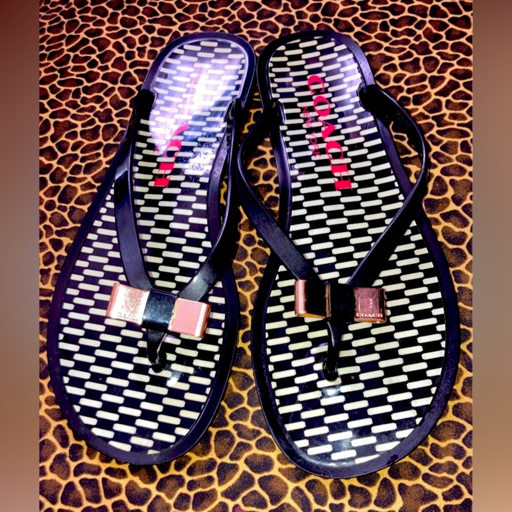 Coach flip flops with bow